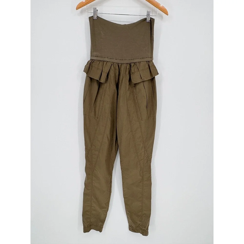 Donna Karan‎ Foldover Ruffle Jogger Pants Olive Green Convertible Italy Vintage